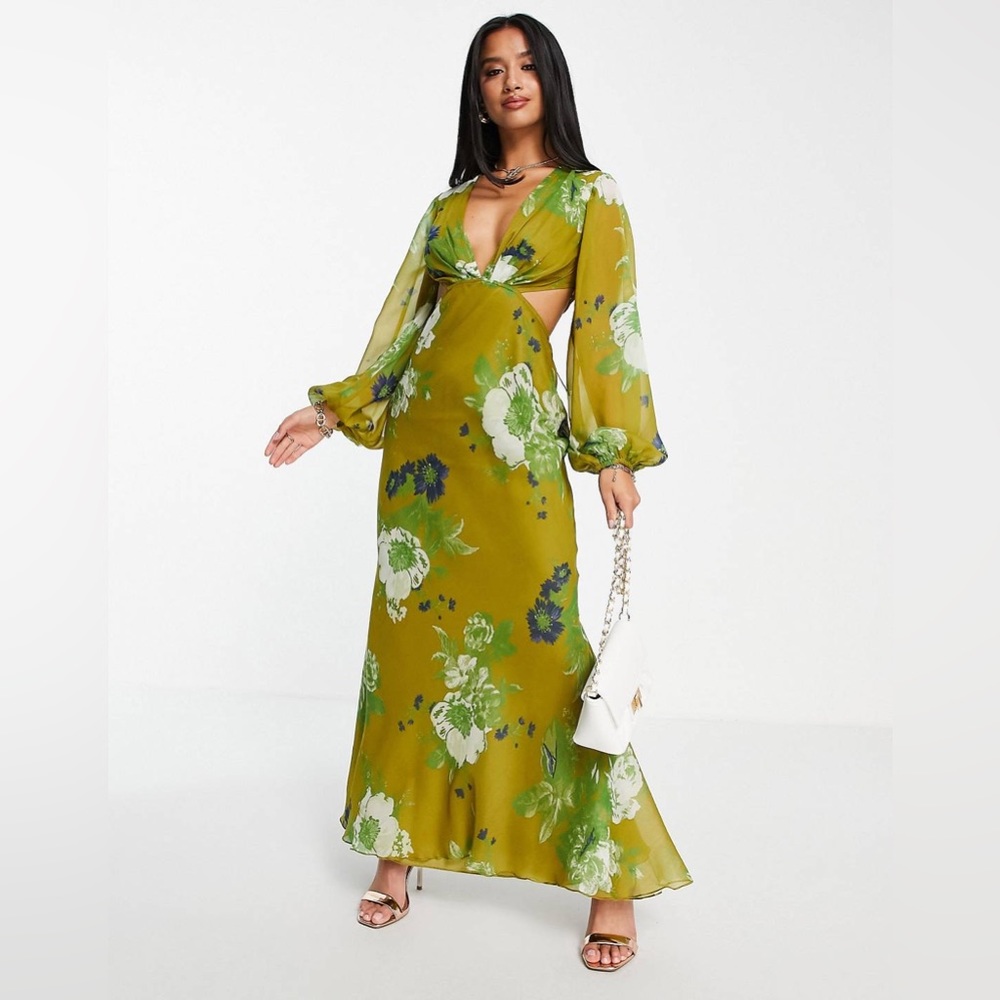 ASOS DESIGN Petite bias cut maxi dress with blouson sleeve in bold floral